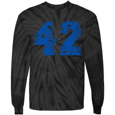 Number 42 Baseball Blue Vintage Number Tie-Dye Long Sleeve Shirt