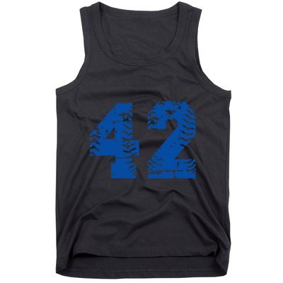 Number 42 Baseball Blue Vintage Number Tank Top