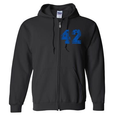 Number 42 Baseball Blue Vintage Number Full Zip Hoodie