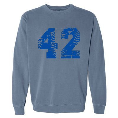 Number 42 Baseball Blue Vintage Number Garment-Dyed Sweatshirt