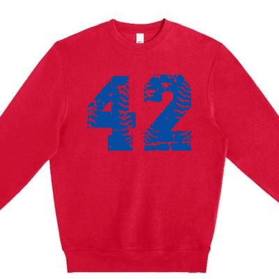 Number 42 Baseball Blue Vintage Number Premium Crewneck Sweatshirt