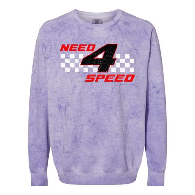 Need 4 Speed Birthday Four Year Old Racing Car Driver Colorblast Crewneck Sweatshirt