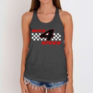 Need 4 Speed Birthday Four Year Old Racing Car Driver Women's Knotted Racerback Tank