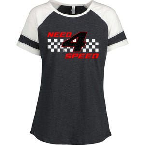 Need 4 Speed Birthday Four Year Old Racing Car Driver Enza Ladies Jersey Colorblock Tee