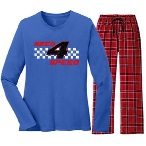 Need 4 Speed Birthday Four Year Old Racing Car Driver Women's Long Sleeve Flannel Pajama Set 