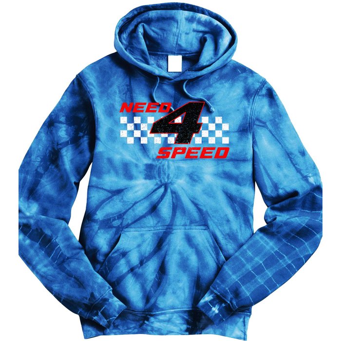 Need 4 Speed Birthday Four Year Old Racing Car Driver Tie Dye Hoodie