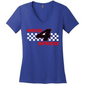 Need 4 Speed Birthday Four Year Old Racing Car Driver Women's V-Neck T-Shirt