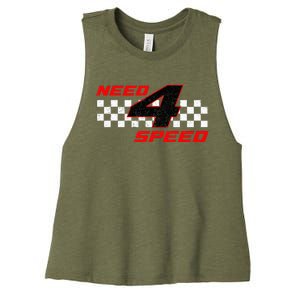 Need 4 Speed Birthday Four Year Old Racing Car Driver Women's Racerback Cropped Tank