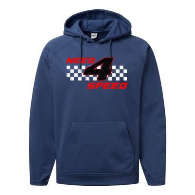 Need 4 Speed Birthday Four Year Old Racing Car Driver Performance Fleece Hoodie