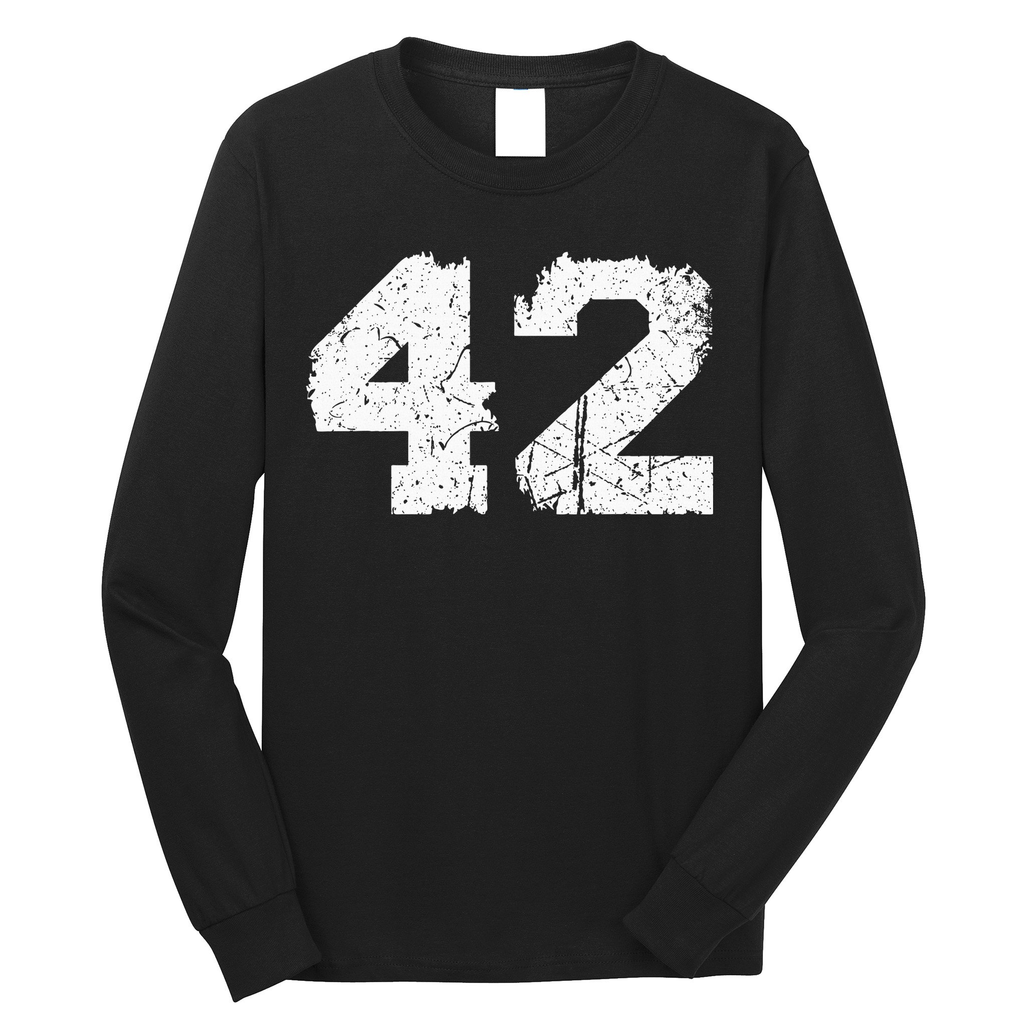 Number 42 Sports Jersey Vintage Torn White Lucky Number Long Sleeve Shirt