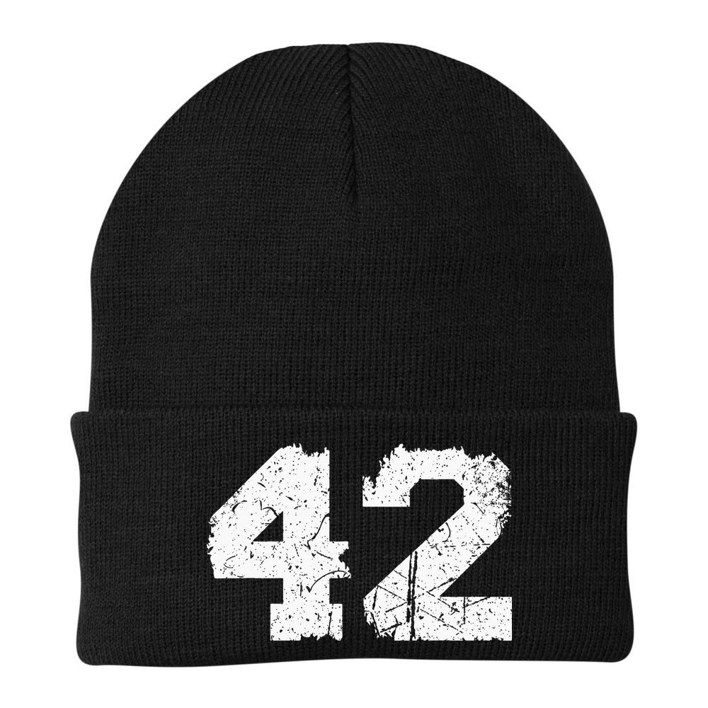 Number 42 Sports Jersey Vintage Torn White Lucky Number Beanie