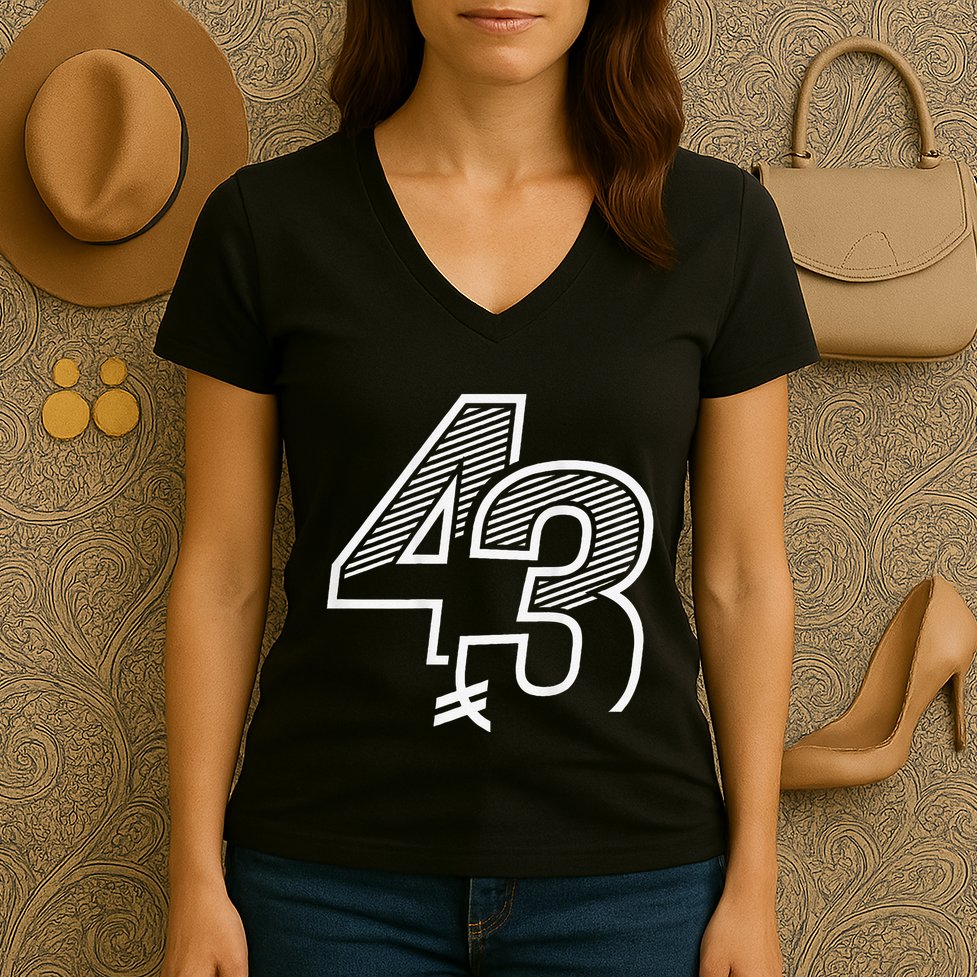 Number 43 Sports Jersey 43 Birthday (Frontback) Women's V-Neck T-Shirt