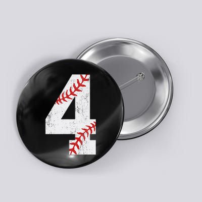 Number 4 Vintage 4th Birthday Baseball Lover 4 Years Old Button