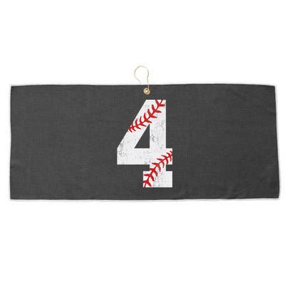 Number 4 Vintage 4th Birthday Baseball Lover 4 Years Old Large Microfiber Waffle Golf Towel