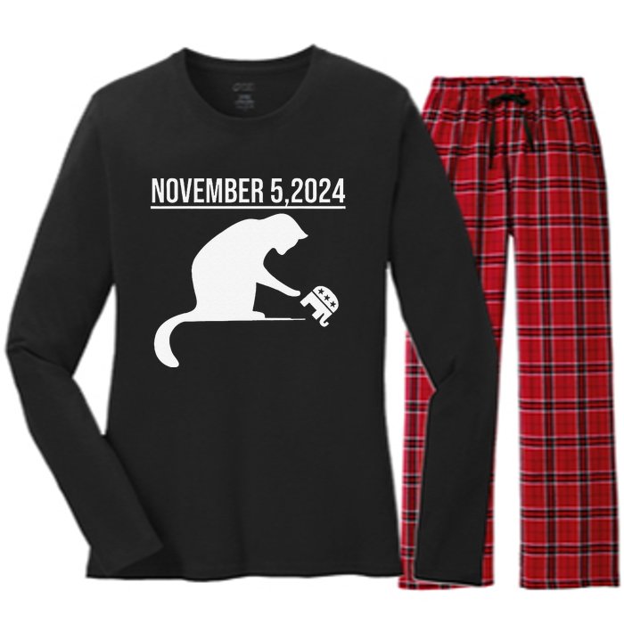 November 5 2024 The Revenge Of The Cat Ladies Cats Kamala Gift Women's Long Sleeve Flannel Pajama Set 