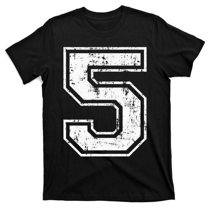 Number 5 Distressed Vintage Five Sports Training Practice T-Shirt