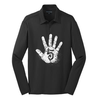 Number 5 Hi Five Hand Sign Hello Greeting Play Games Academy Gift Silk Touch Performance Long Sleeve Polo