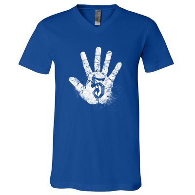 Number 5 Hi Five Hand Sign Hello Greeting Play Games Academy Gift V-Neck T-Shirt