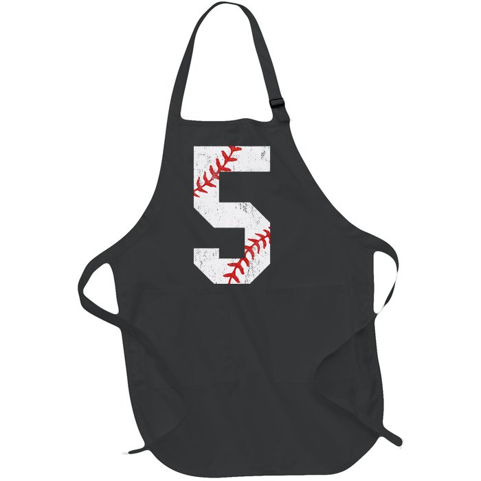 Number 5 Vintage 5th Birthday Baseball Lover 5 Years Old Full-Length Apron With Pockets