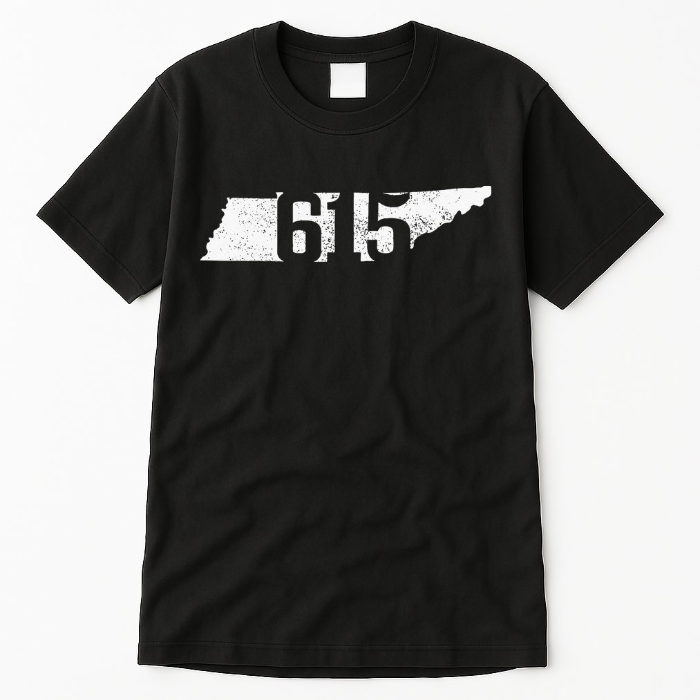 Nashville 615 Area Code Tennessee State Map Pride Music City Tall T-Shirt