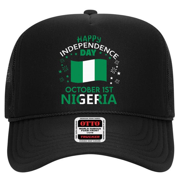 Nigeria 64th Independence Day Nigerian Pride Nigeria Flag High Crown Mesh Back Trucker Hat