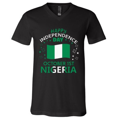 Nigeria 64th Independence Day Nigerian Pride Nigeria Flag V-Neck T-Shirt