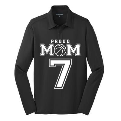 Number 7 Custom Proud Basketball Mom Personalized Gift Silk Touch Performance Long Sleeve Polo