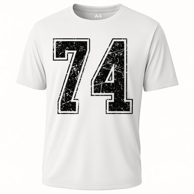 Number 74 Distressed Grunge Vintage Jersey Team Fan Cooling Performance Crew T-Shirt