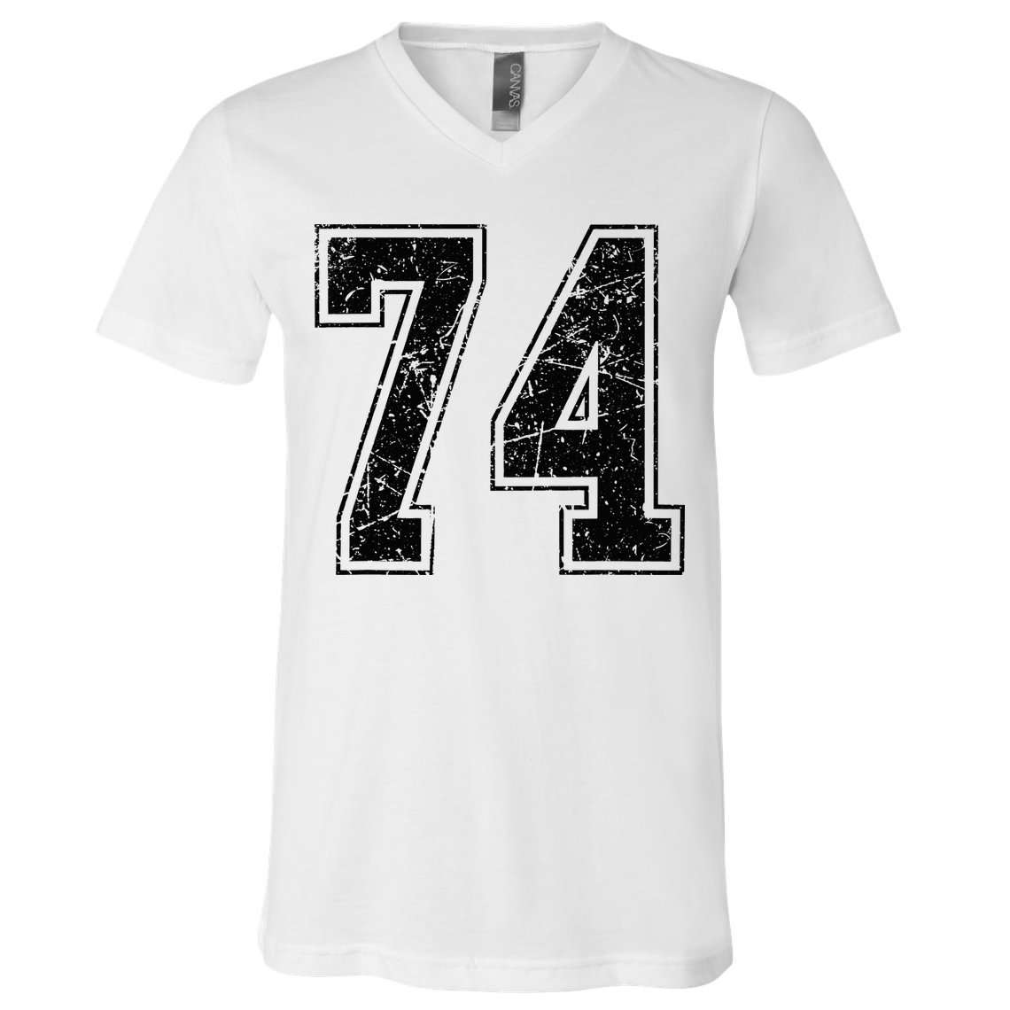 Number 74 Distressed Grunge Vintage Jersey Team Fan V-Neck T-Shirt