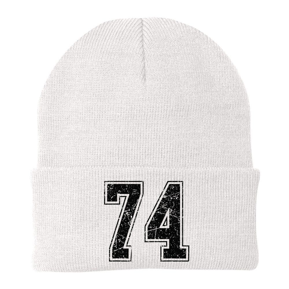 Number 74 Distressed Grunge Vintage Jersey Team Fan Beanie
