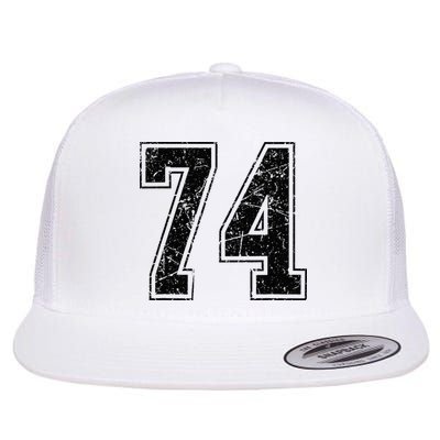 Number 74 Distressed Grunge Vintage Jersey Team Fan Flat Bill Trucker Hat