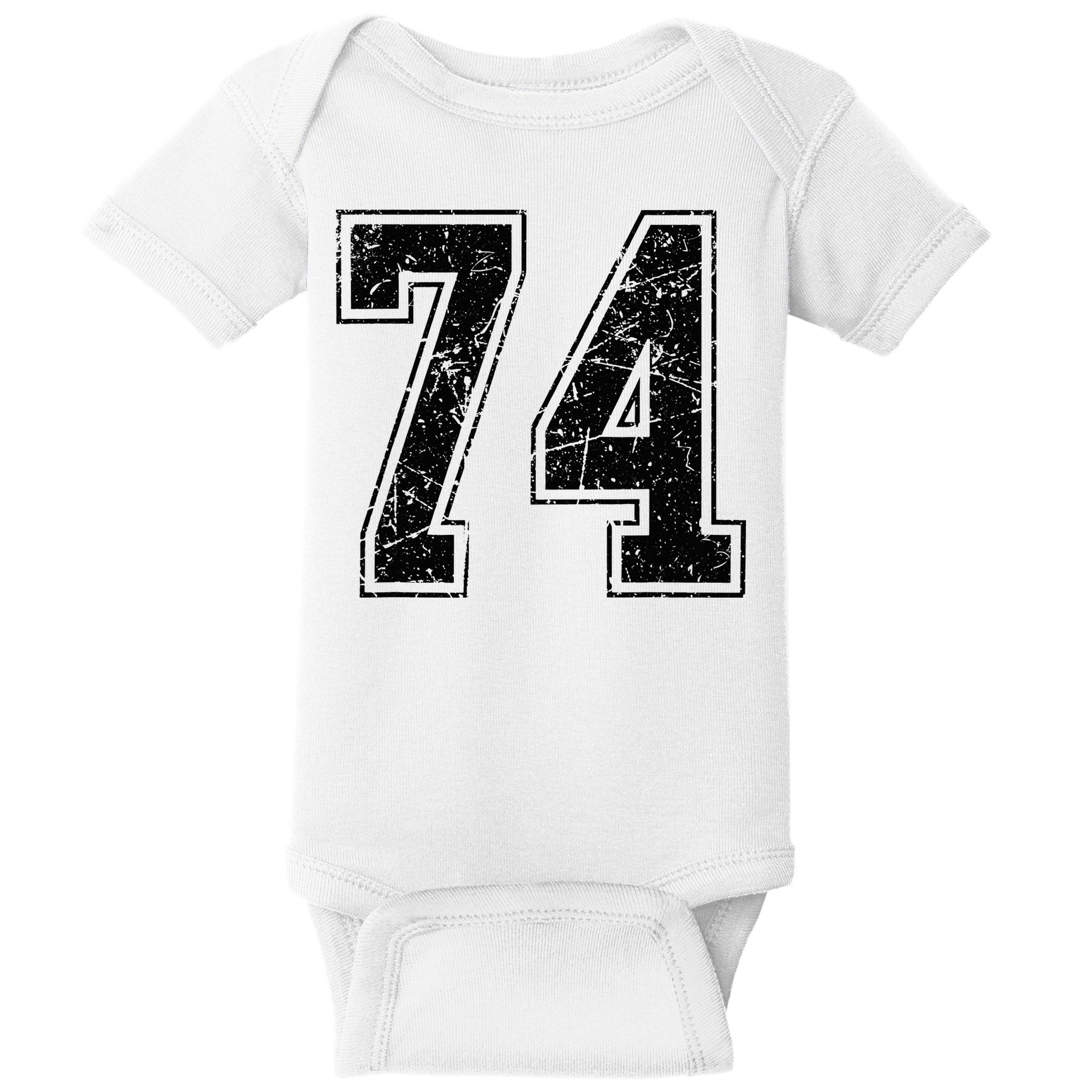 Number 74 Distressed Grunge Vintage Jersey Team Fan Baby Bodysuit