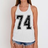 Number 74 Distressed Grunge Vintage Jersey Team Fan Women's Knotted Racerback Tank