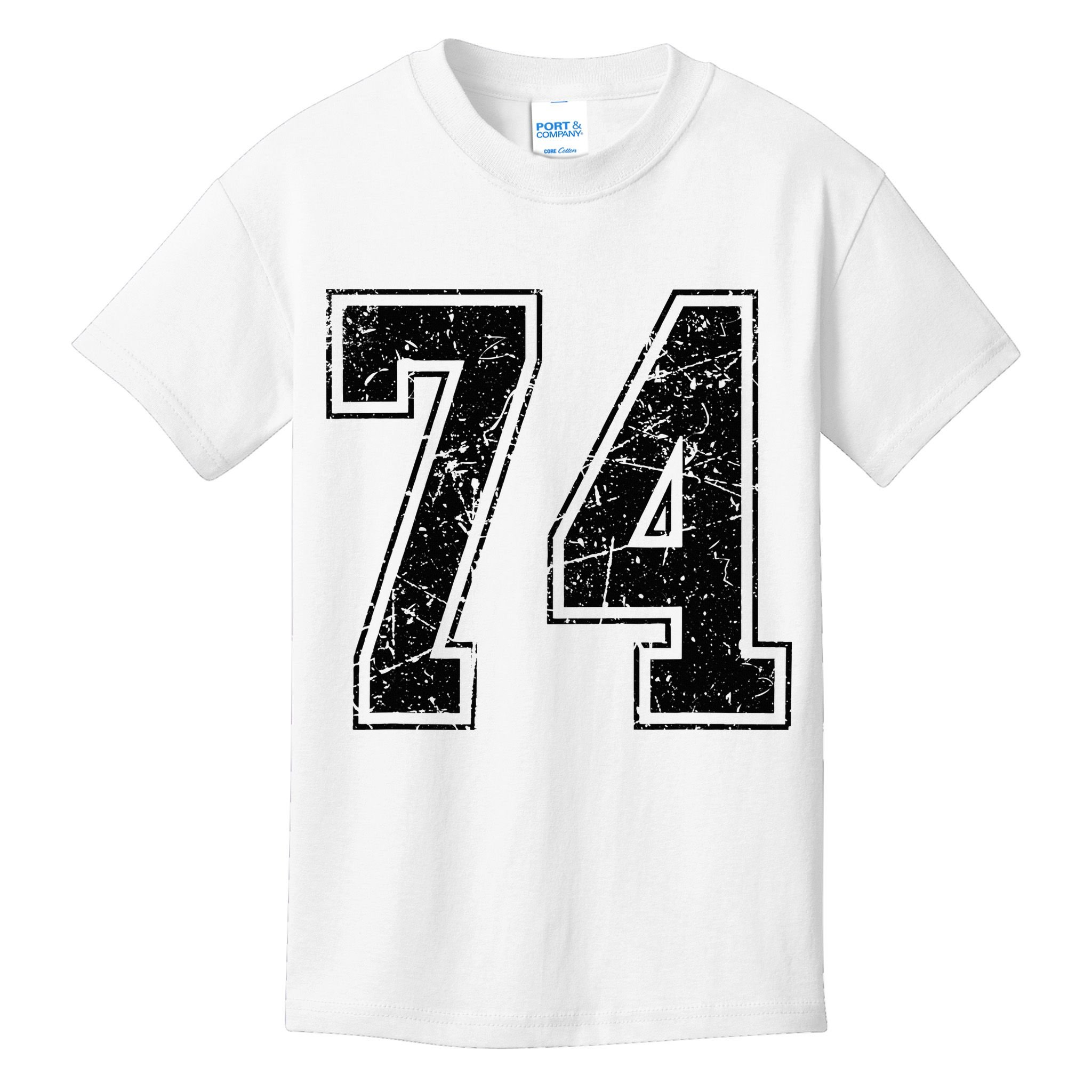 Number 74 Distressed Grunge Vintage Jersey Team Fan Kids T-Shirt