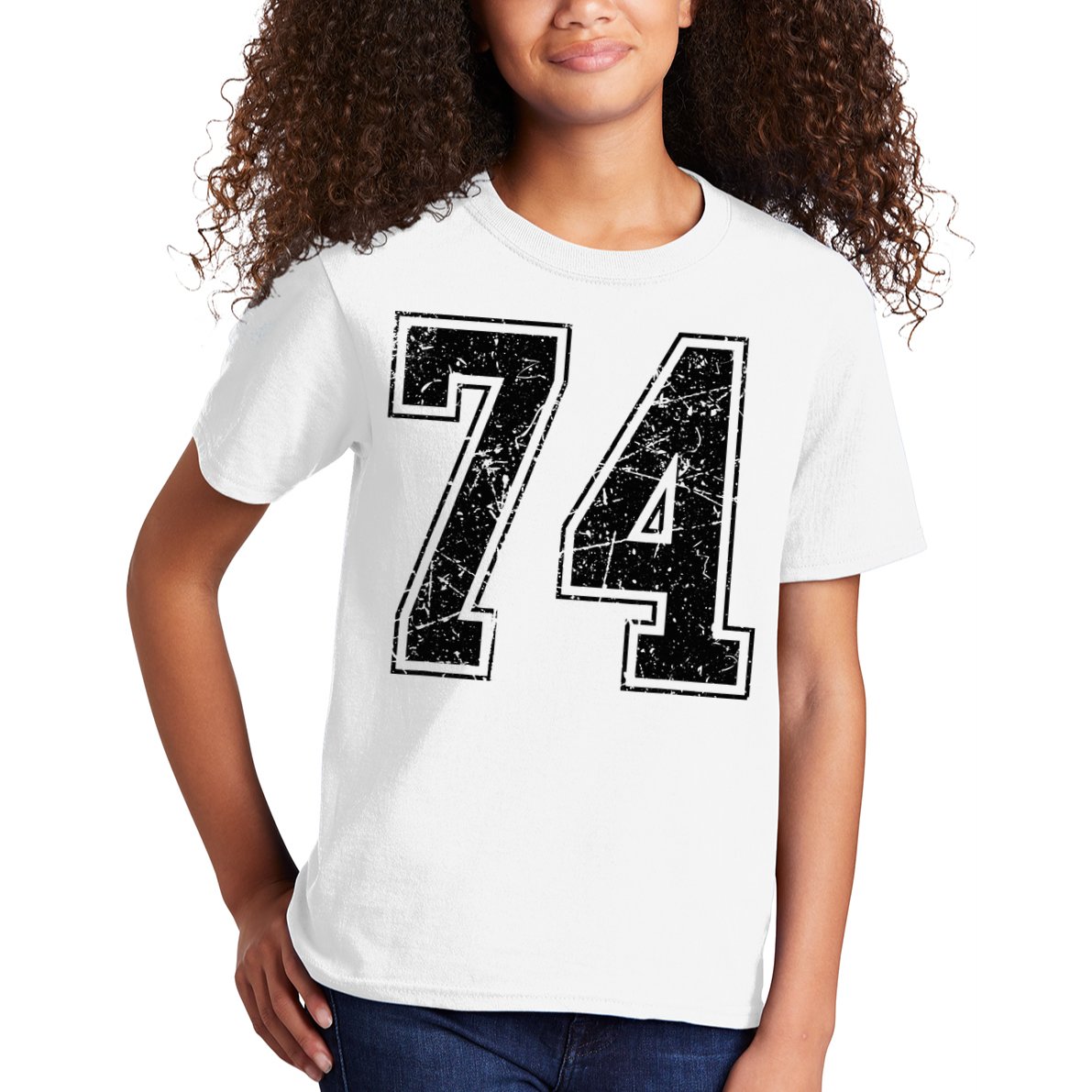 Number 74 Distressed Grunge Vintage Jersey Team Fan Kids T-Shirt