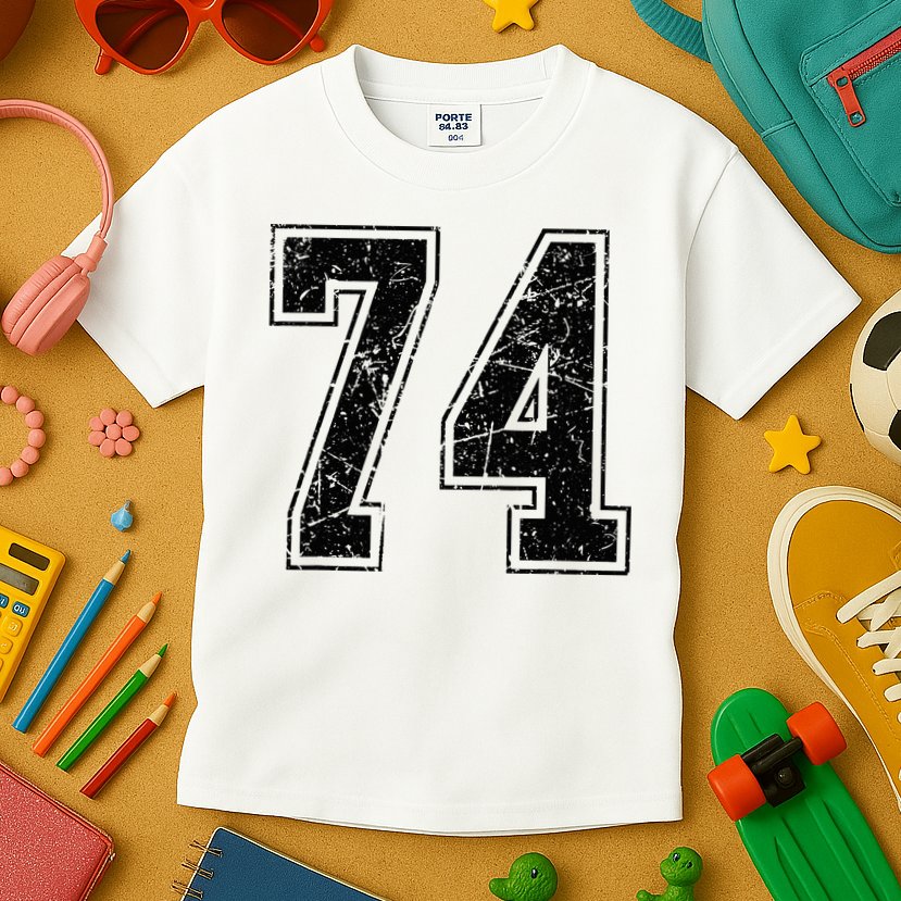 Number 74 Distressed Grunge Vintage Jersey Team Fan Kids T-Shirt