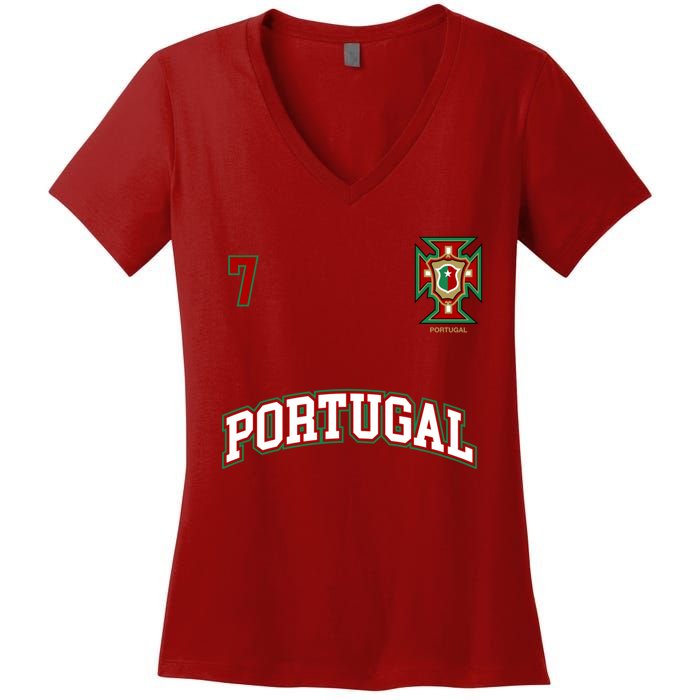 Number 7 Portugal Soccer Jersey Portuguese Football Men Women Women's V-Neck T-Shirt