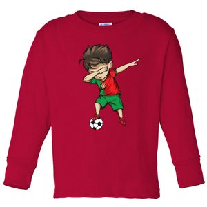 Dabbing Soccer Boy Portugal Jersey Shirt Portuguese Football Toddler Long Sleeve Shirt