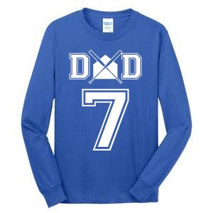 Number 7 Players Biggest Fan For Baseball Or Softball Dad Cool Gift Tall Long Sleeve T-Shirt