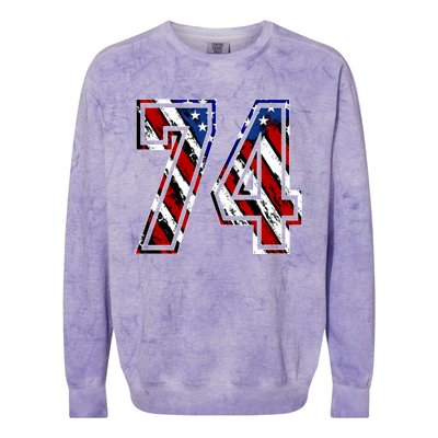 Number 74 Red White And Blue American Flag #74 Jersey Gift Colorblast Crewneck Sweatshirt