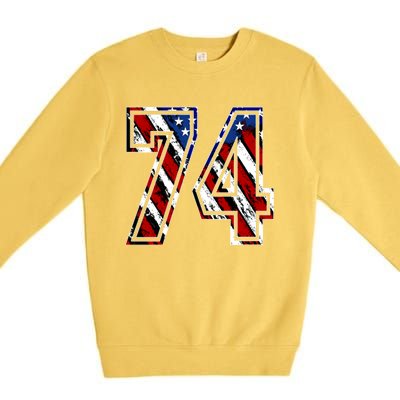 Number 74 Red White And Blue American Flag #74 Jersey Gift Premium Crewneck Sweatshirt