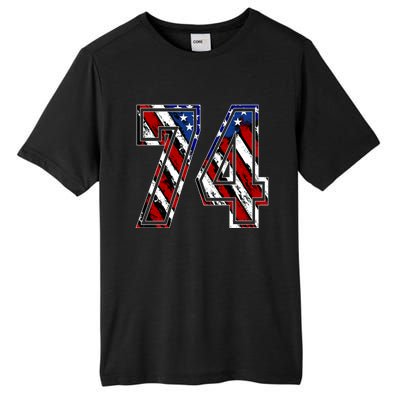 Number 74 Red White And Blue American Flag #74 Jersey Gift Tall Fusion ChromaSoft Performance T-Shirt