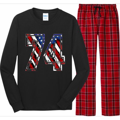 Number 74 Red White And Blue American Flag #74 Jersey Gift Long Sleeve Pajama Set