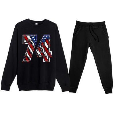 Number 74 Red White And Blue American Flag #74 Jersey Gift Premium Crewneck Sweatsuit Set