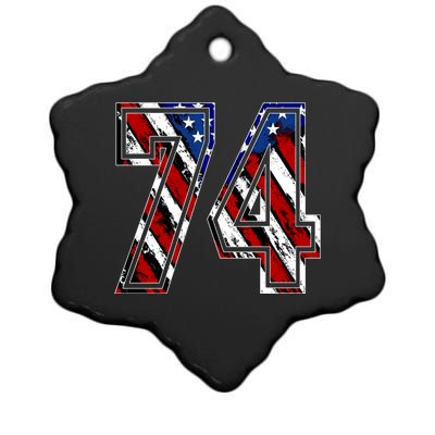 Number 74 Red White And Blue American Flag #74 Jersey Gift Ceramic Star Ornament