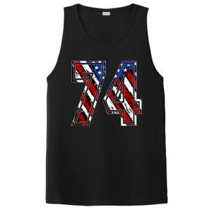 Number 74 Red White And Blue American Flag #74 Jersey Gift PosiCharge Competitor Tank