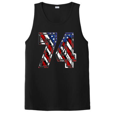 Number 74 Red White And Blue American Flag #74 Jersey Gift PosiCharge Competitor Tank