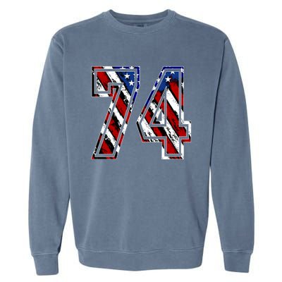 Number 74 Red White And Blue American Flag #74 Jersey Gift Garment-Dyed Sweatshirt