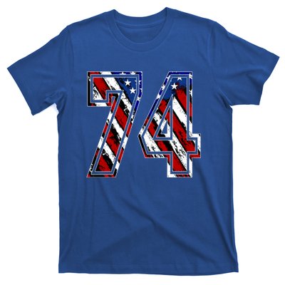 Number 74 Red White And Blue American Flag #74 Jersey Gift T-Shirt