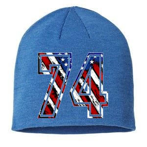 Number 74 Red White And Blue American Flag #74 Jersey Gift Sustainable Beanie